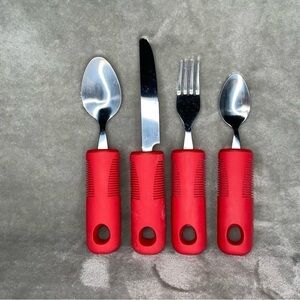 Adaptive Extra Large Red Grip Stainless Steel Silverware Utensil Set (4 Pc)